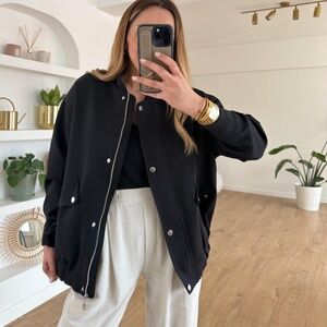 ZARA Black FLAP Oversized BOMBER JACKET - Size XS